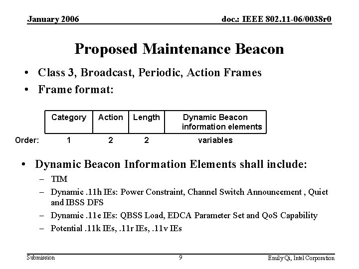 January 2006 doc. : IEEE 802. 11 -06/0038 r 0 Proposed Maintenance Beacon •