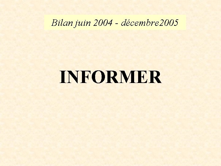 Bilan juin 2004 - décembre 2005 INFORMER 