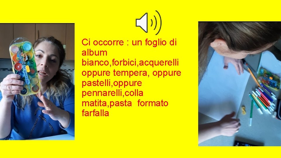 Ci occorre : un foglio di album bianco, forbici, acquerelli oppure tempera, oppure pastelli,