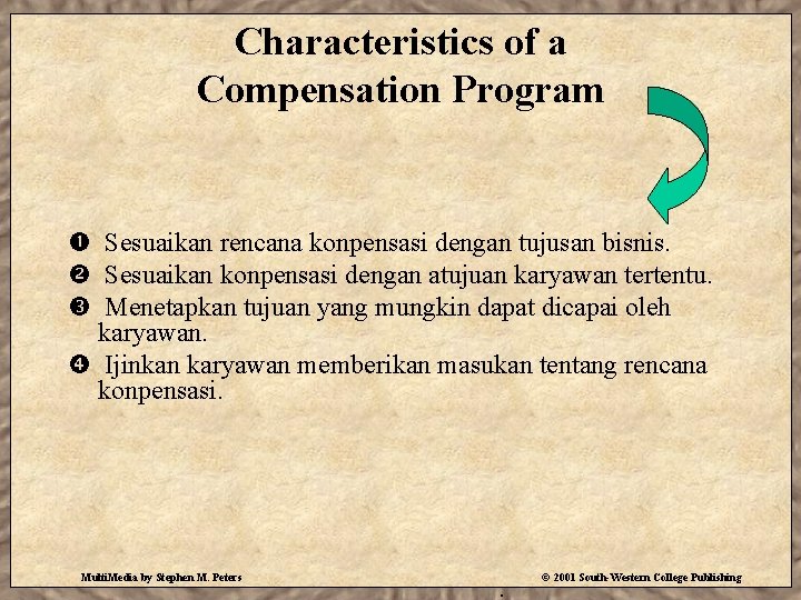 Characteristics of a Compensation Program Sesuaikan rencana konpensasi dengan tujusan bisnis. Sesuaikan konpensasi dengan