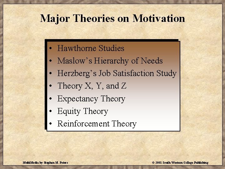 Major Theories on Motivation • • Hawthorne Studies Maslow’s Hierarchy of Needs Herzberg’s Job