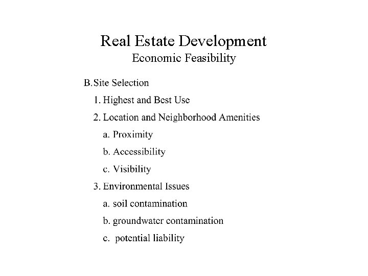 Real Estate Development Economic Feasibility 