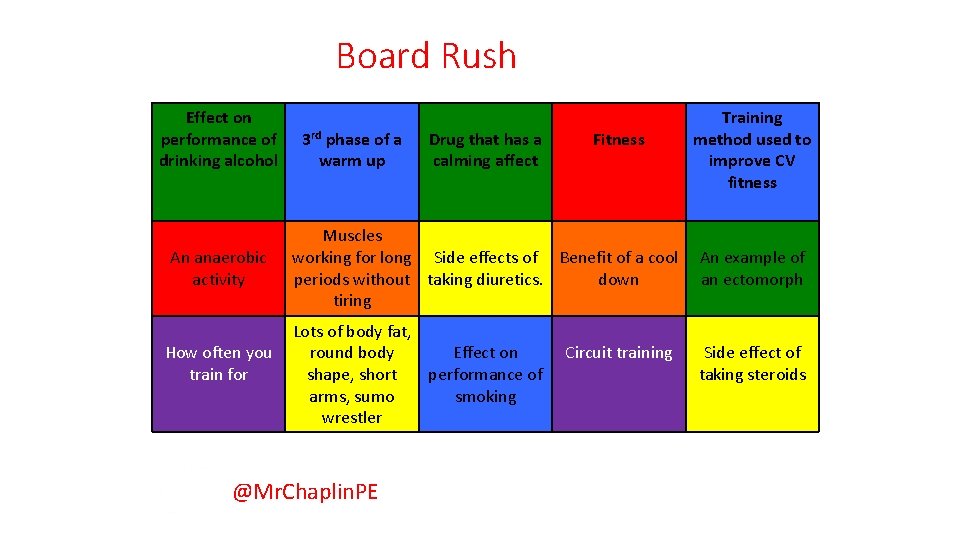 Board Rush RUSH Effect on performance of drinking alcohol An anaerobic activity How often Board Rush RUSH Effect on performance of drinking alcohol An anaerobic activity How often