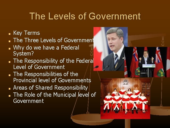 The Levels of Government ■ ■ ■ ■ Key Terms The Three Levels of