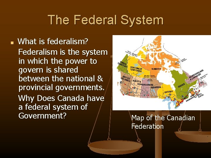 The Federal System ■ What is federalism? Federalism is the system in which the