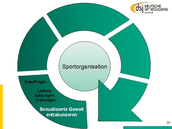 Sportorganisation Beauftragte Leitbild, Satzungen, Ordnungen Sexualisierte Gewalt enttabuisieren 30 