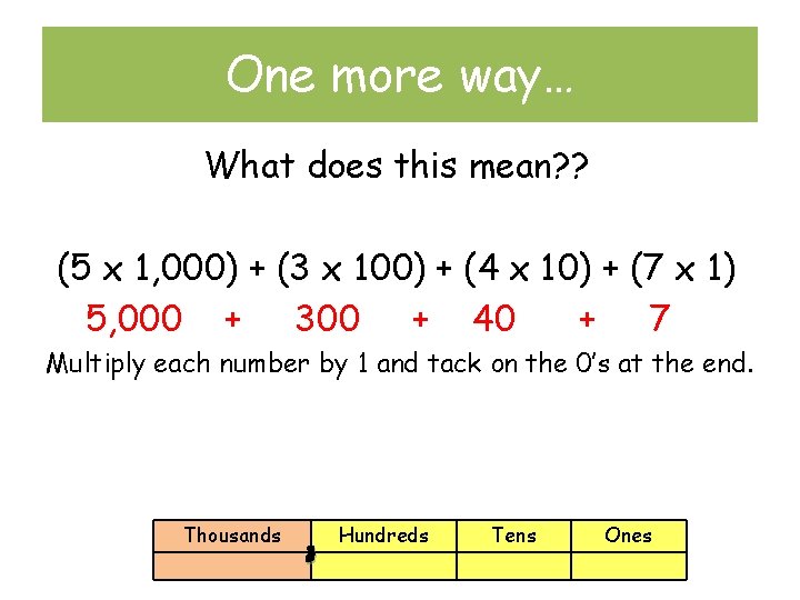 One more way… What does this mean? ? (5 x 1, 000) + (3