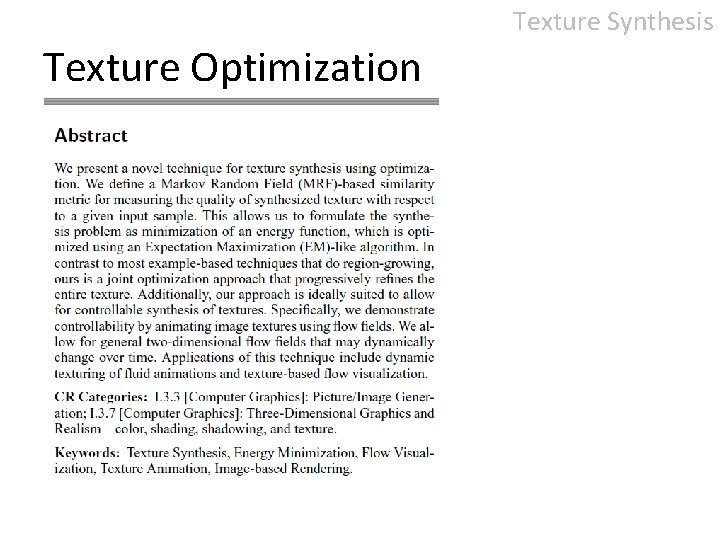 Texture Synthesis Texture Optimization 