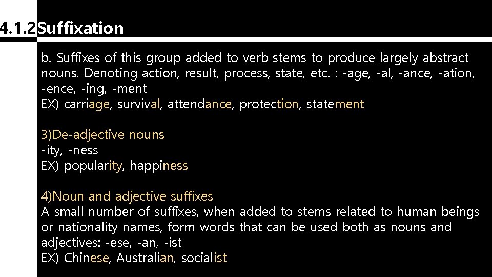 4. 1. 2 Suffixation b. Suffixes of this group added to verb stems to