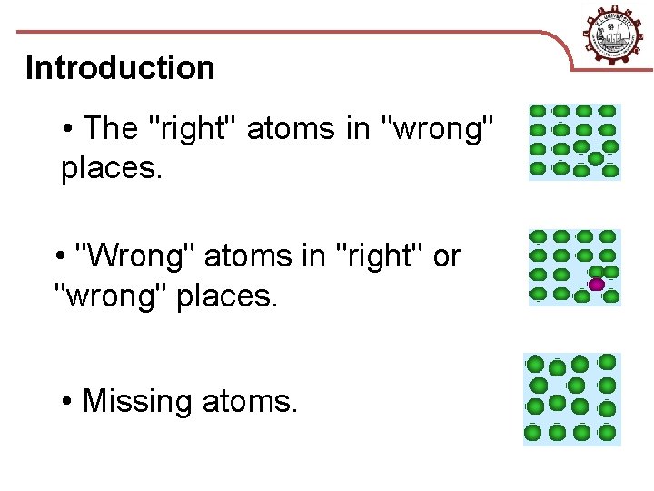 Introduction • The "right" atoms in "wrong" places. • "Wrong" atoms in "right" or