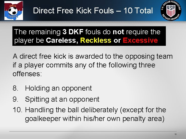 Direct Free Kick Fouls – 10 Total The remaining 3 DKF fouls do not