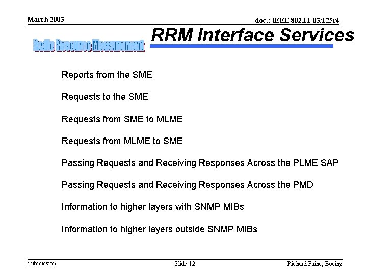 March 2003 doc. : IEEE 802. 11 -03/125 r 4 RRM Interface Services Reports