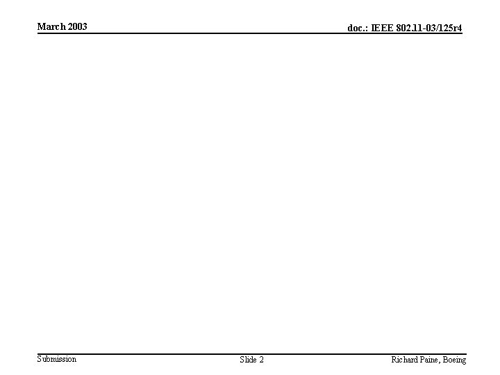 March 2003 Submission doc. : IEEE 802. 11 -03/125 r 4 Slide 2 Richard