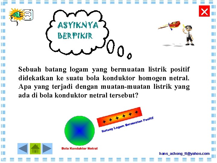  Sebuah batang logam yang bermuatan listrik positif didekatkan ke suatu bola konduktor homogen