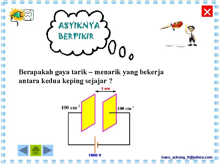  Berapakah gaya tarik – menarik yang bekerja antara kedua keping sejajar ? hans_achong_tt@yahoo.