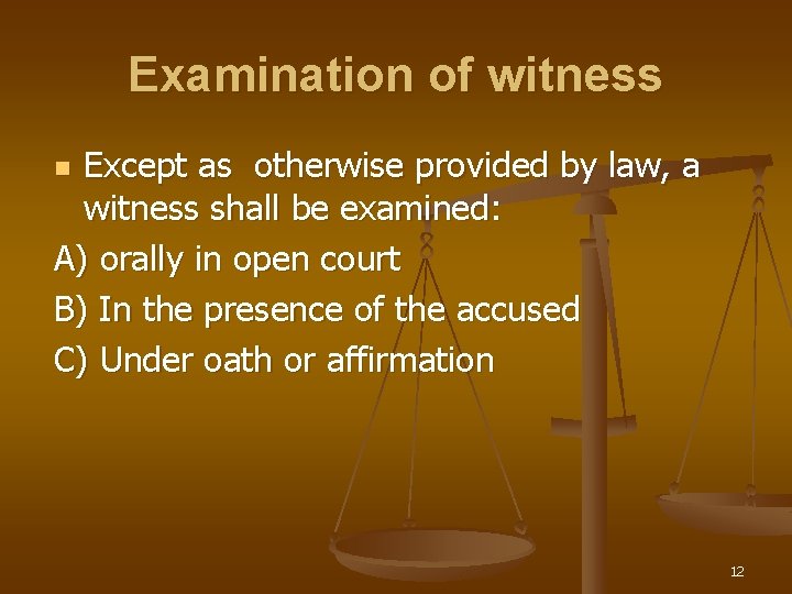 Examination of witness Except as otherwise provided by law, a witness shall be examined: