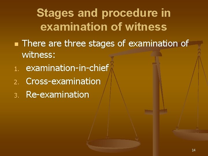 Stages and procedure in examination of witness There are three stages of examination of