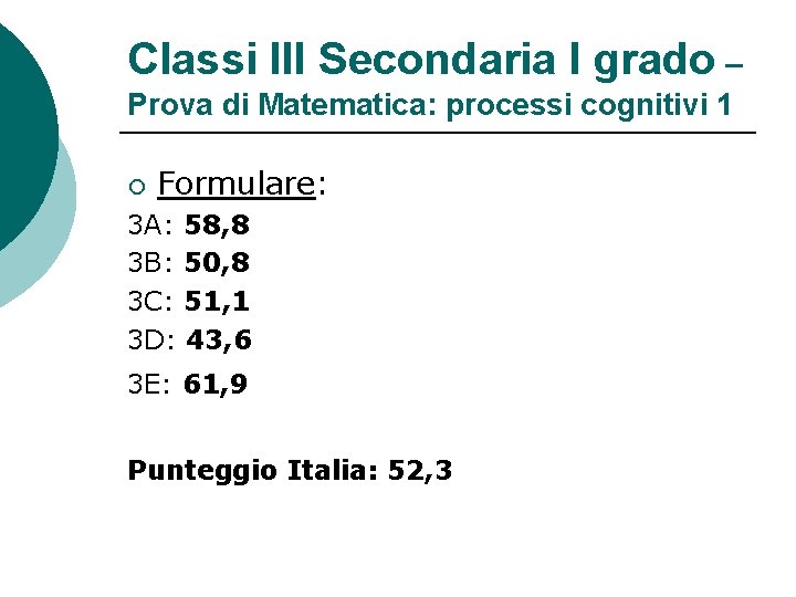 Classi III Secondaria I grado – Prova di Matematica: processi cognitivi 1 ¡ Formulare: