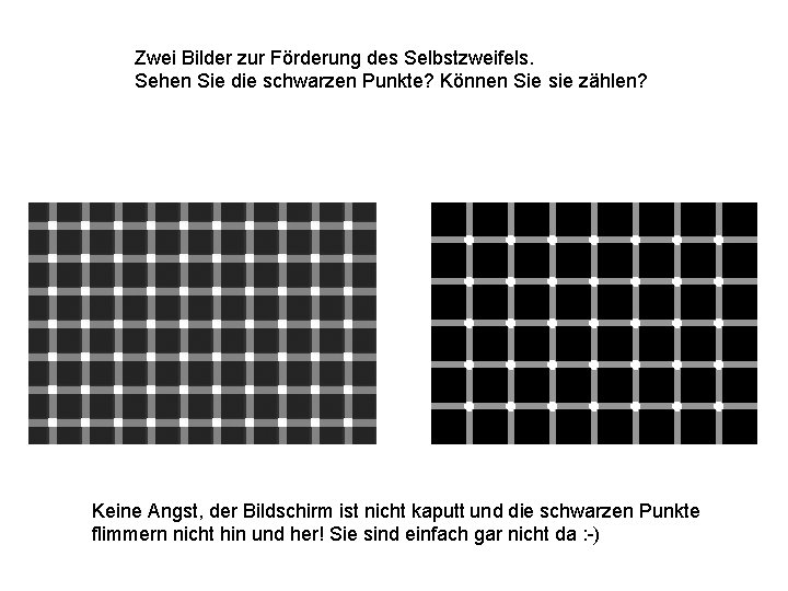 Zwei Bilder zur Förderung des Selbstzweifels. Sehen Sie die schwarzen Punkte? Können Sie sie