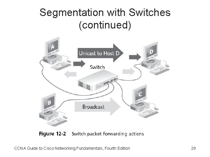 Segmentation with Switches (continued) CCNA Guide to Cisco Networking Fundamentals, Fourth Edition 29 