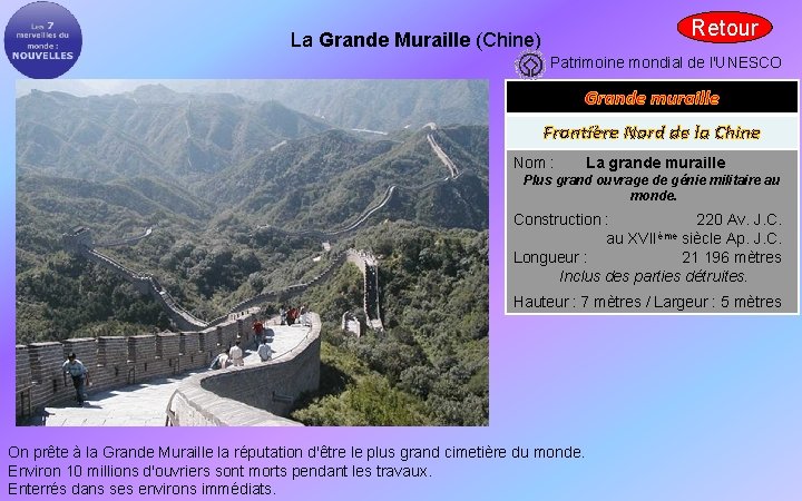 Retour La Grande Muraille (Chine) Patrimoine mondial de l'UNESCO Grande muraille Frontière Nord de