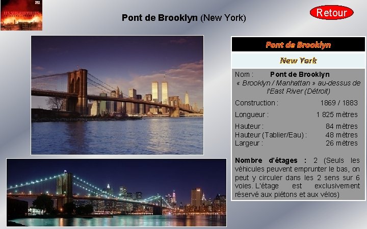 Retour Pont de Brooklyn (New York) Pont de Brooklyn New York Nom : Pont