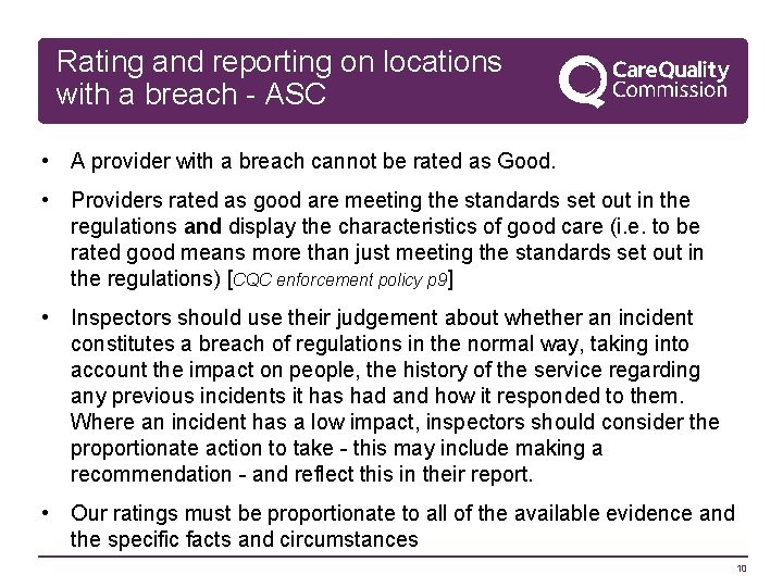 Rating and reporting on locations with a breach - ASC • A provider with