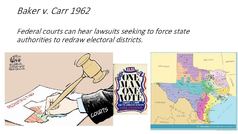 Baker v. Carr 1962 Federal courts can hear lawsuits seeking to force state authorities