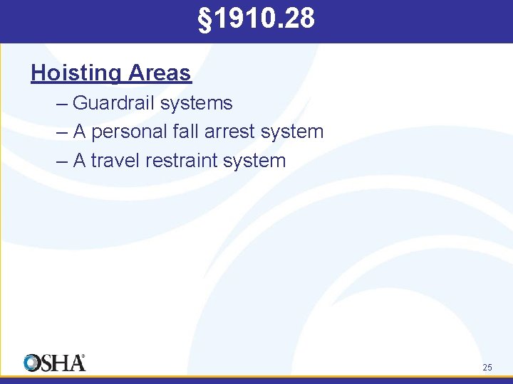 § 1910. 28 Hoisting Areas – Guardrail systems – A personal fall arrest system