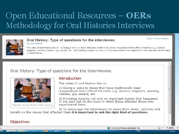 Open Educational Resources – OERs Methodology for Oral Histories Interviews 