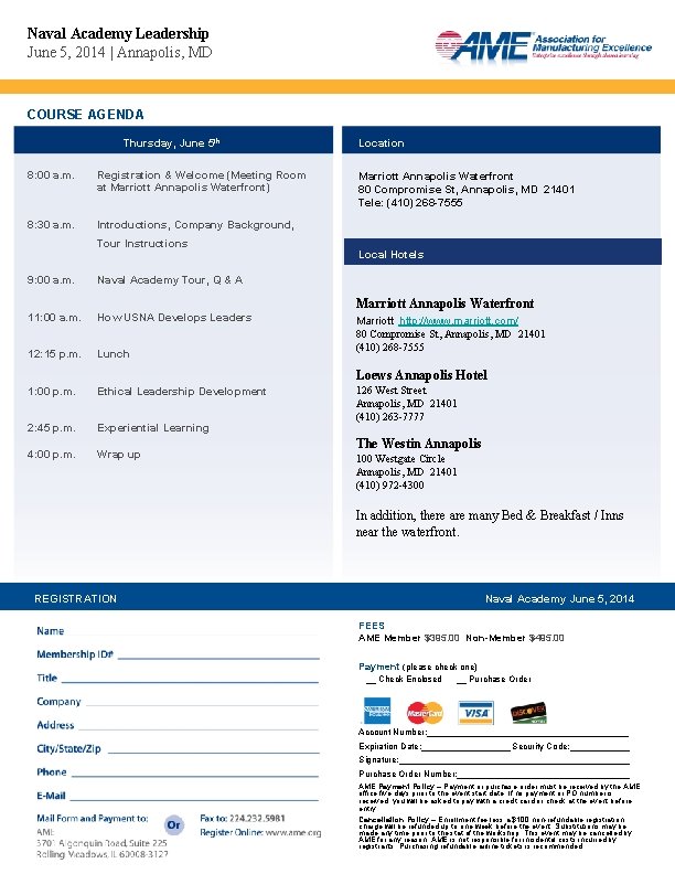 Naval Academy Leadership June 5, 2014 | Annapolis, MD COURSE AGENDA Thursday, June 5