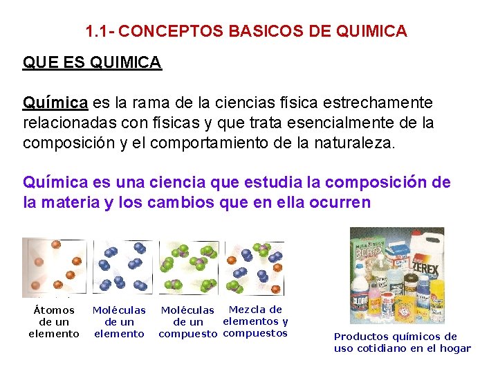 1. 1 - CONCEPTOS BASICOS DE QUIMICA QUE ES QUIMICA Química es la rama