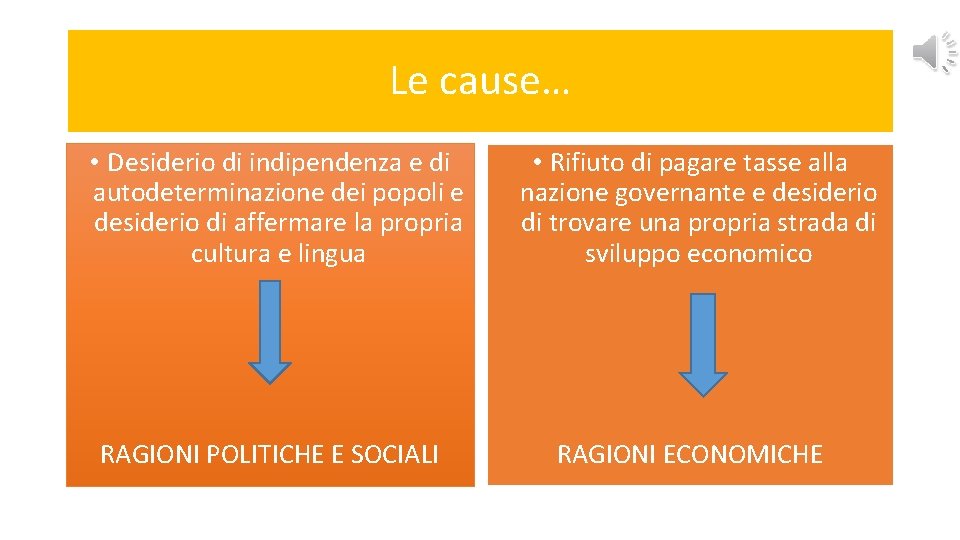 Le cause… • Desiderio di indipendenza e di autodeterminazione dei popoli e desiderio di