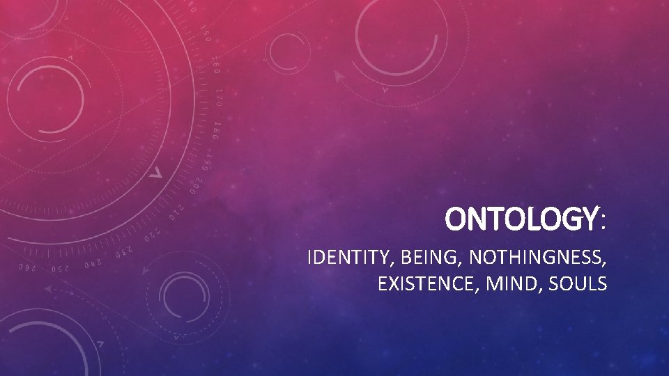 ONTOLOGY: IDENTITY, BEING, NOTHINGNESS, EXISTENCE, MIND, SOULS 