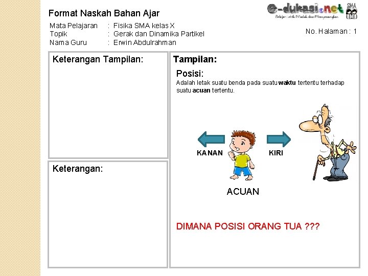 Format Naskah Bahan Ajar Mata Pelajaran Topik Nama Guru : Fisika SMA kelas X Format Naskah Bahan Ajar Mata Pelajaran Topik Nama Guru : Fisika SMA kelas X