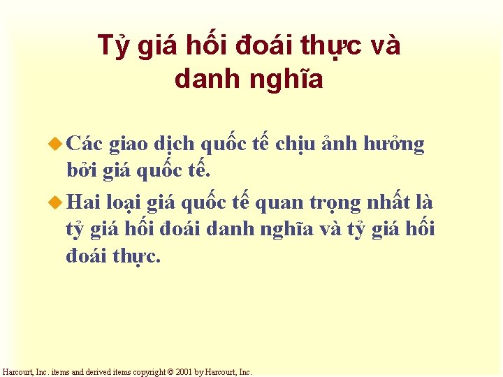 Tỷ giá hối đoái thực và danh nghĩa u Các giao dịch quốc tế