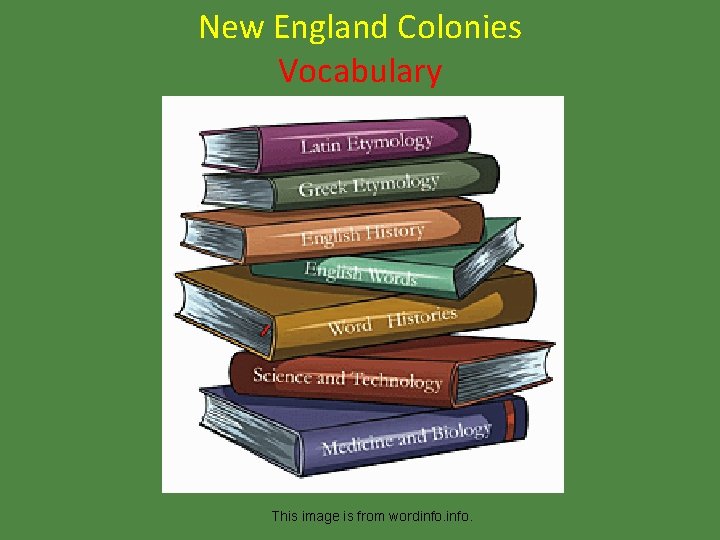 New England Colonies Vocabulary This image is from wordinfo. 