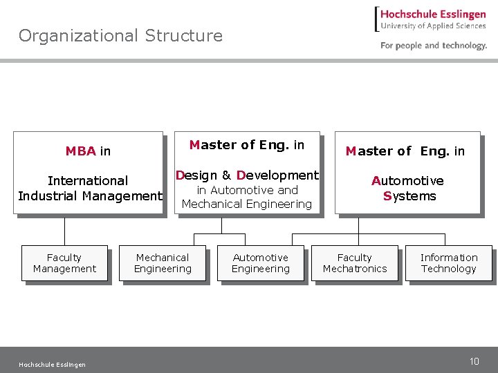 Organizational Structure MBA in Master of Eng. in Design & Development International in Automotive