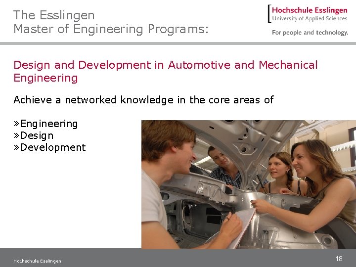 The Esslingen Master of Engineering Programs: Design and Development in Automotive and Mechanical Engineering