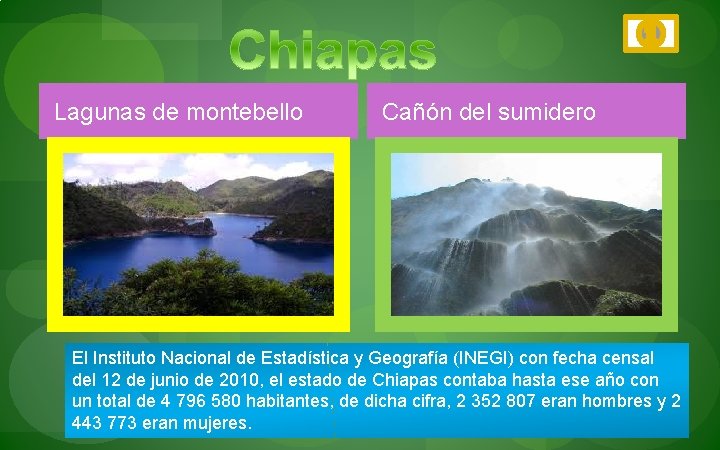Lagunas de montebello Cañón del sumidero El Instituto Nacional de Estadística y Geografía (INEGI)