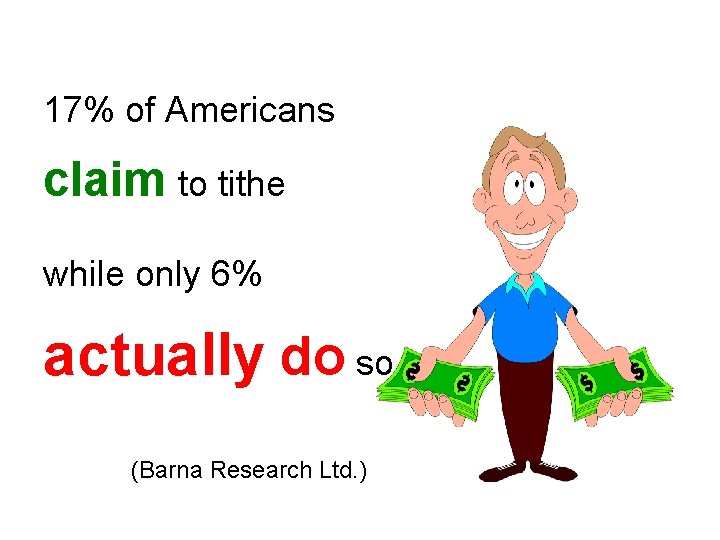 17% of Americans claim to tithe while only 6% actually do so. (Barna Research