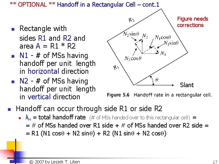 ** OPTIONAL ** Handoff in a Rectangular Cell – cont. 1 n n Rectangle