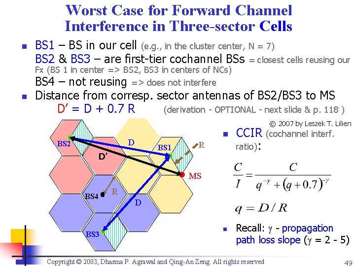 Worst Case for Forward Channel Interference in Three-sector Cells n BS 1 – BS