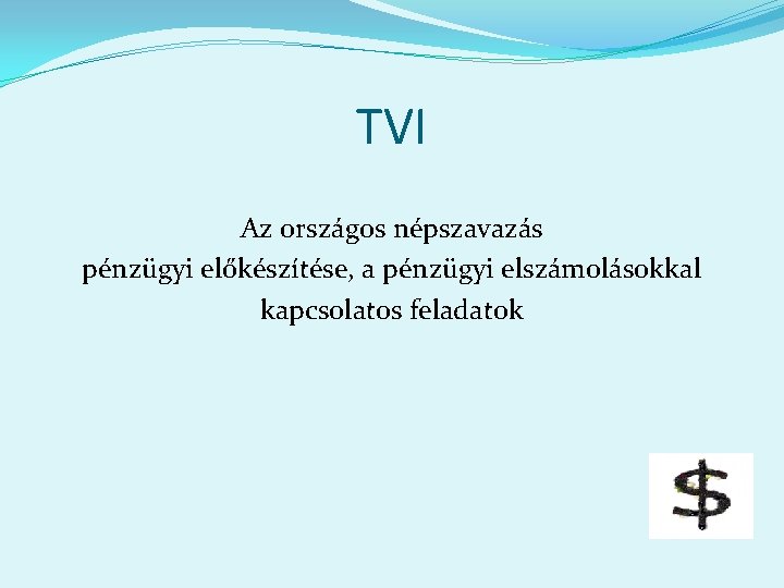 TVI Az országos népszavazás pénzügyi előkészítése, a pénzügyi elszámolásokkal kapcsolatos feladatok 