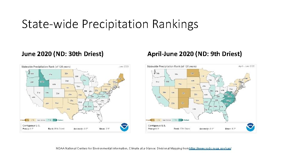 State-wide Precipitation Rankings June 2020 (ND: 30 th Driest) April-June 2020 (ND: 9 th