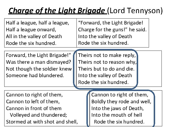 Charge of the Light Brigade (Lord Tennyson) Half a league, half a league, Half