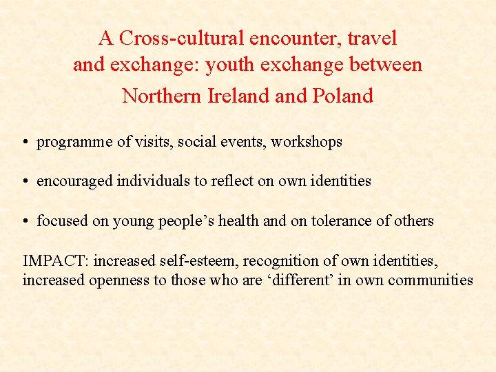 A Cross-cultural encounter, travel and exchange: youth exchange between Northern Ireland Poland • programme