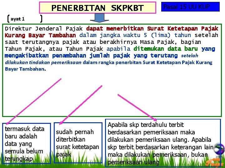 PENERBITAN SKPKBT Pasal 15 UU KUP ayat 1 Direktur Jenderal Pajak dapat menerbitkan Surat