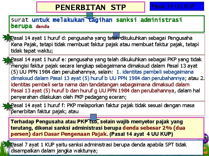 PENERBITAN STP Pasal 14 UU KUP surat untuk melakukan tagihan sanksi administrasi berupa denda