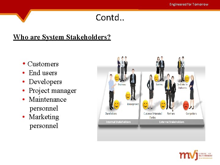 Engineered for Tomorrow Contd. . Who are System Stakeholders? • Customers • • End